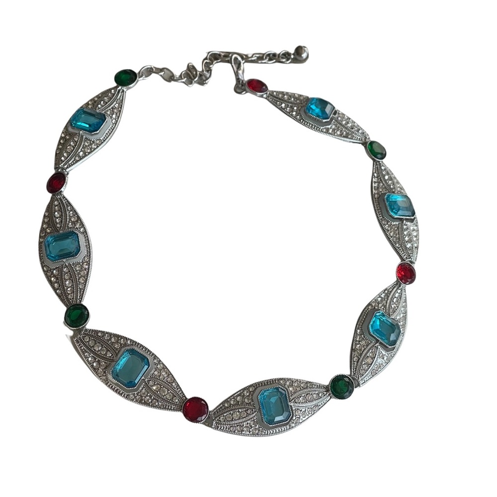Designer jeweled Macaron Paris silver tone necklace